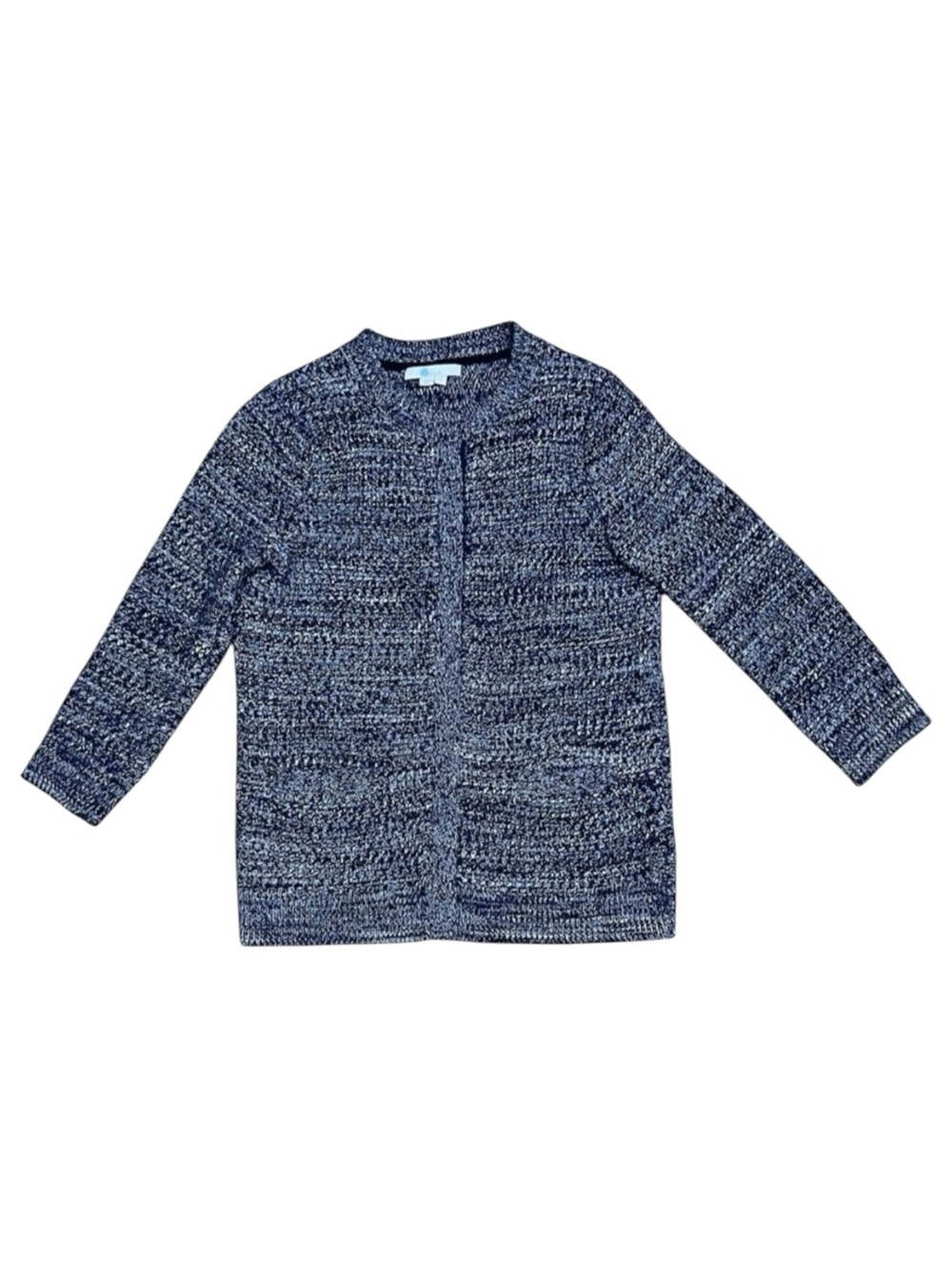 BODEN Blue Tori Snap Button Front Knit Cardigan Marled Sweater 3/4 Sleeve Small